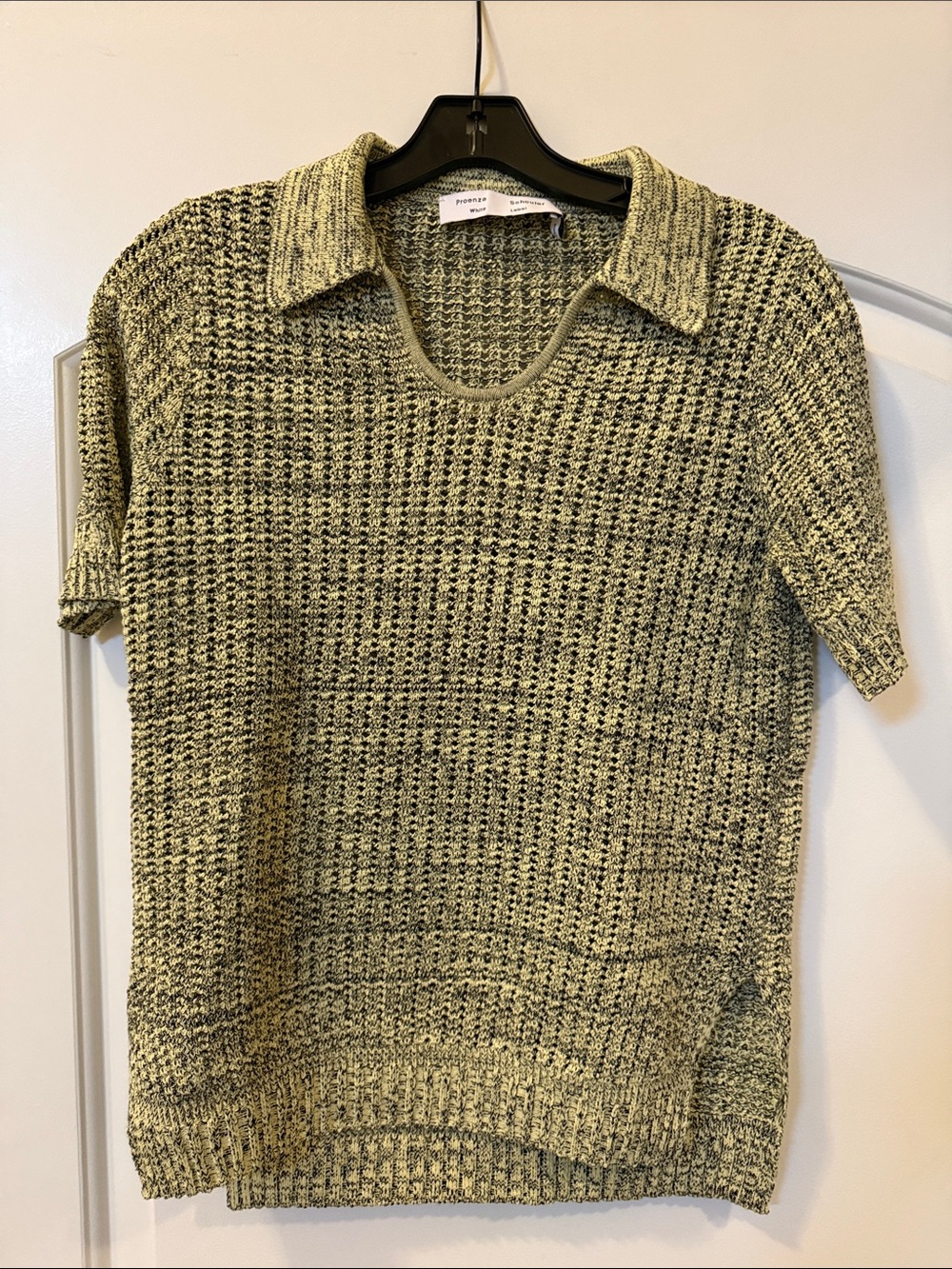 Proenza Schouler Olive Green Two-Tone Knit Short-Sleeve Polo